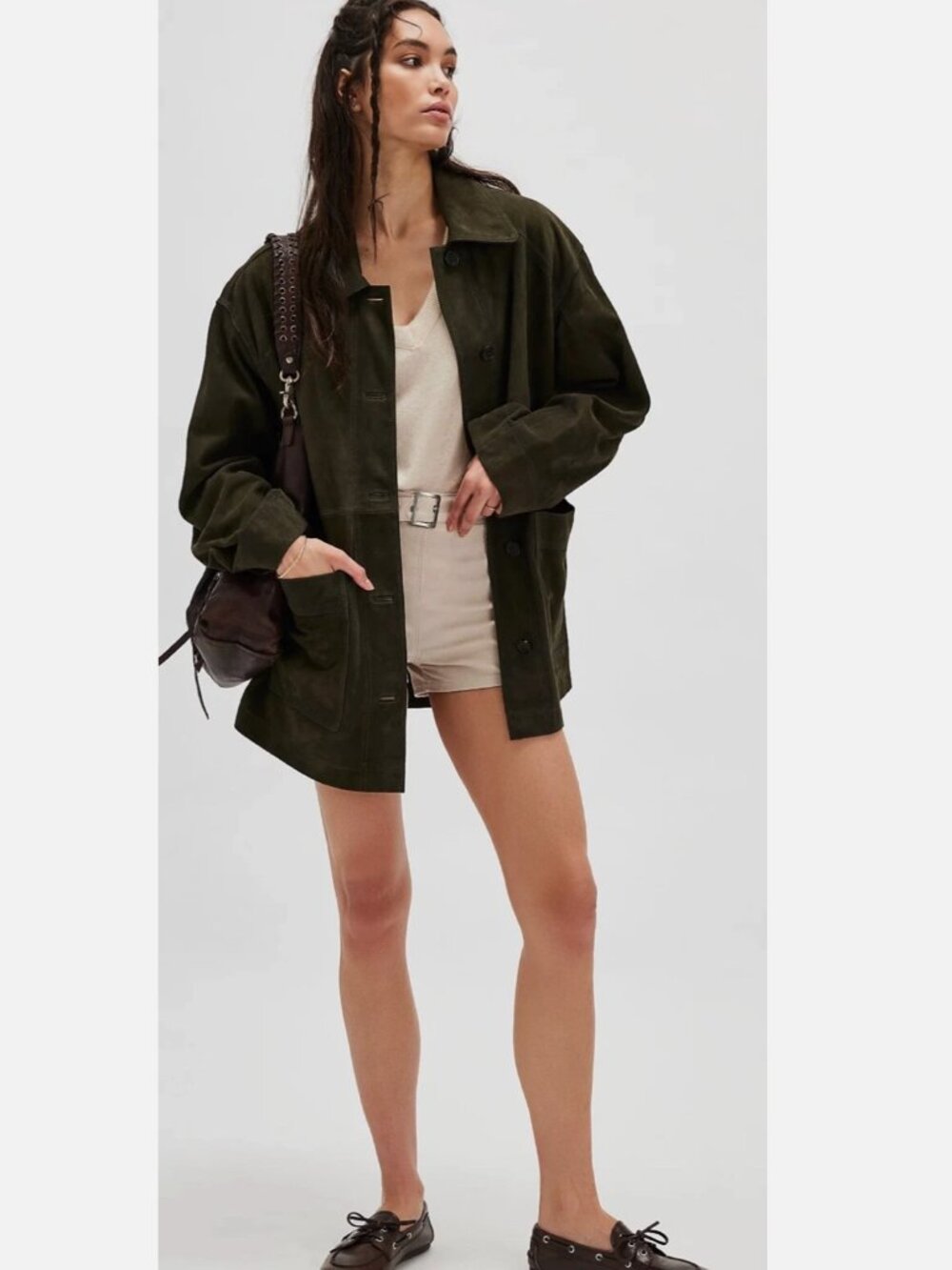Free People/We The Free - Annalise Suede Jacket - Olive/Crystal Kept - Sz Large